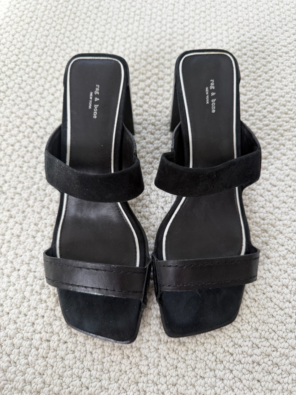 rag & bone Black Two-strap Square Toe Slide Heels